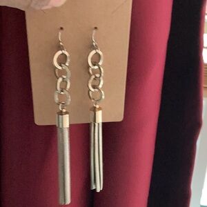 Vintage Gold Tone & Silver Hoop Tassel Earrings